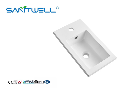 SWZ401 Popular Design Single Hole Artificial Stone Basins Glossy White Rectangle Shape Semi-Counter Sinks For Hotel