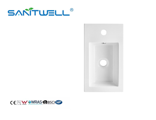 SWZ401 Popular Design Single Hole Artificial Stone Basins Glossy White Rectangle Shape Semi-Counter Sinks For Hotel