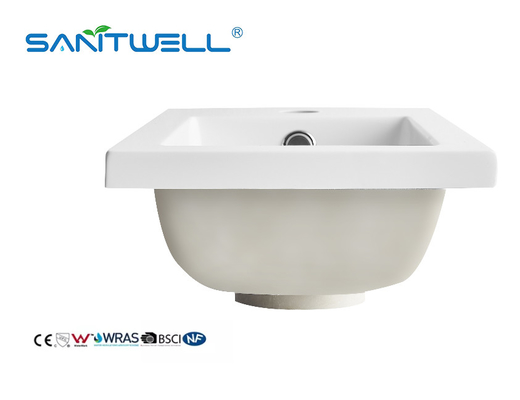 SWZ401 Popular Design Single Hole Artificial Stone Basins Glossy White Rectangle Shape Semi-Counter Sinks For Hotel
