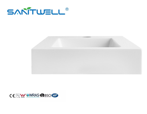 Small Size SWZ440 New Models Eco-Fridenly Stone Resin Basins  Solid Surface Glossy White Color Semi-Counter Sinks