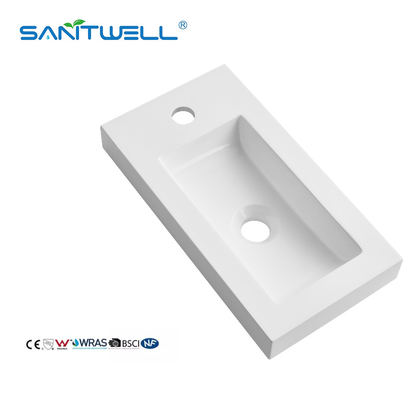 Small Size SWZ440 New Models Eco-Fridenly Stone Resin Basins  Solid Surface Glossy White Color Semi-Counter Sinks