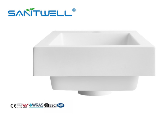Small Size SWZ500 Popular Design Stone Resin Basins Glossy White Single Hole Durable Stone Washing Hand Basins