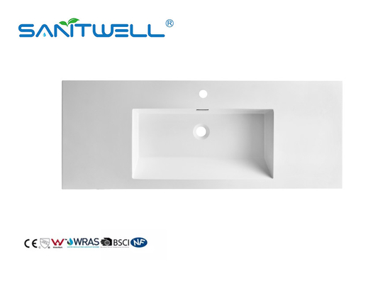 SWJ1200 OEM Easy Clean Acceptable Artificial Stone Basins Matt White Rectangle Shape Semi-Counter Sinks