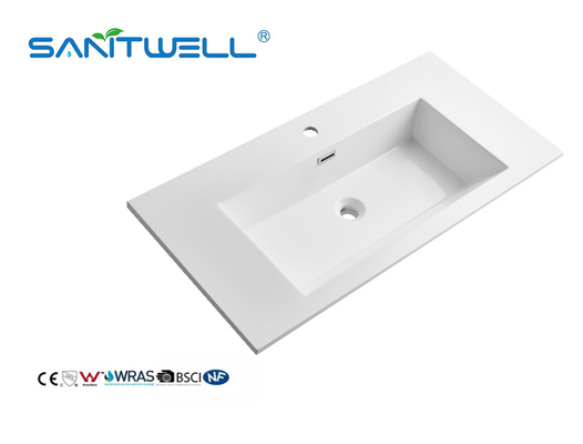 Various Size Sanitary Ware Stone Resin Basins Customized Solid Surface Rectangle Shape Washing Hand Basins For Bathroom