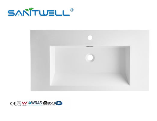 Various Size Sanitary Ware Stone Resin Basins Customized Solid Surface Rectangle Shape Washing Hand Basins For Bathroom