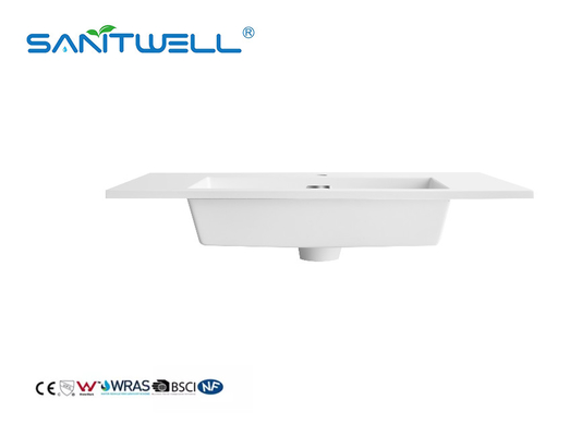 Hot Selling China Top Quality SWJ800 Stone Resin Basins Bathroom Glossy White Rectangle Shape Cabinet Basins for Hotel