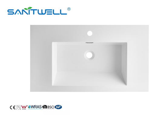 Hot Selling China Top Quality SWJ800 Stone Resin Basins Bathroom Glossy White Rectangle Shape Cabinet Basins for Hotel
