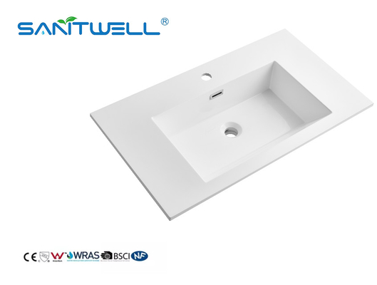 Hot Selling China Top Quality SWJ800 Stone Resin Basins Bathroom Glossy White Rectangle Shape Cabinet Basins for Hotel