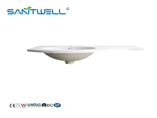 Customized SWS1100L Large Size Left Hand Stone Resin Basins Glossy White inside Round Washing Hand Basins For Hotel