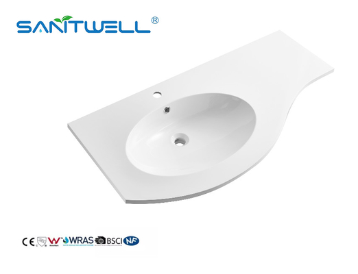 Customized SWS1100L Large Size Left Hand Stone Resin Basins Glossy White inside Round Washing Hand Basins For Hotel