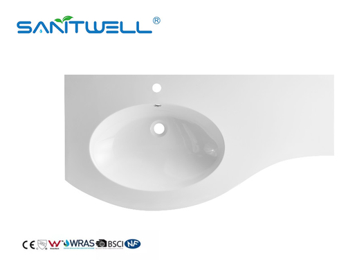 Customized SWS1100L Large Size Left Hand Stone Resin Basins Glossy White inside Round Washing Hand Basins For Hotel