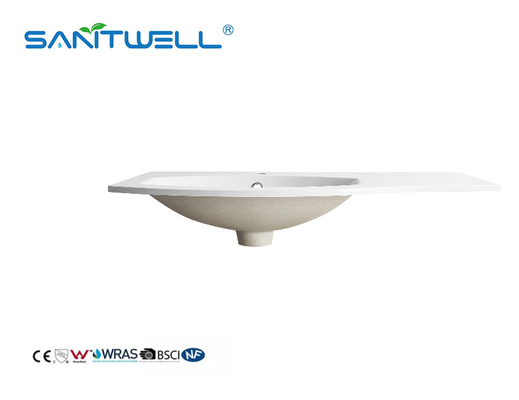 SWS910 Left Hand Artificial Stone Basins Special Design Matt White Semi-Counter Basins For Sanitary Ware