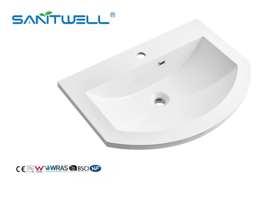 SWS650 Good Price Various Size Acceptable Stone Resin Basins Round-Half Shape Glosssy White Basins For Bathroom Sinks