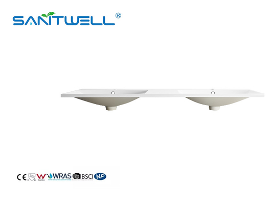 Wholesale China SW1524-D Suppliers Double Hand Stone Resin Basins Thin Edge Rectangle Shape Cabinet Basins For Hotel.