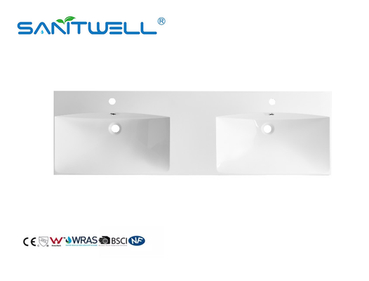 Wholesale China SW1524-D Suppliers Double Hand Stone Resin Basins Thin Edge Rectangle Shape Cabinet Basins For Hotel.