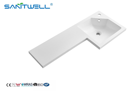 Right Hand SWBG900R New Design Stone Resin Basins Glossy White Solid Surface Easy Clean Cabinet Basins