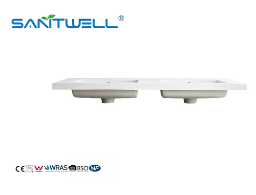 SWME-1200 Wholesale Sanitary Ware Double Hand Stone Resin Basins Glossy White Cabinet Basins For Bathroom Sinks