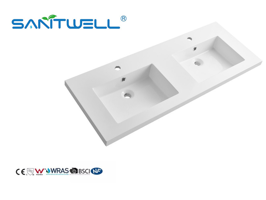 SWME-1200 Wholesale Sanitary Ware Double Hand Stone Resin Basins Glossy White Cabinet Basins For Bathroom Sinks