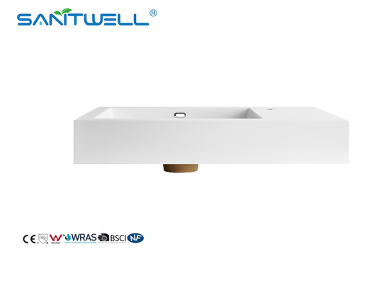 SWF800 Small Size L Left Hand Customized Artificial Stone Basins Thick Edge Semi-Counter Sinks For Hotel Bathroom