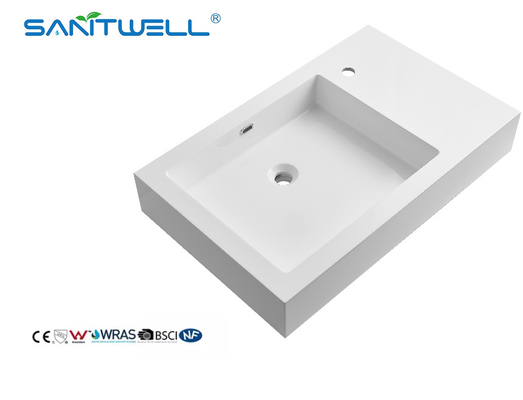SWF800 Small Size L Left Hand Customized Artificial Stone Basins Thick Edge Semi-Counter Sinks For Hotel Bathroom
