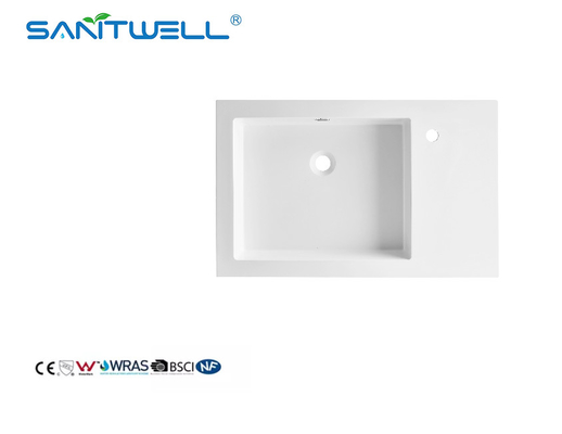 SWF800 Small Size L Left Hand Customized Artificial Stone Basins Thick Edge Semi-Counter Sinks For Hotel Bathroom