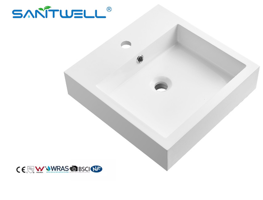 Small Size New Design SW6050-450 Artificial Stone Basins Glossy White Rectangle Shape g Hand Basinks