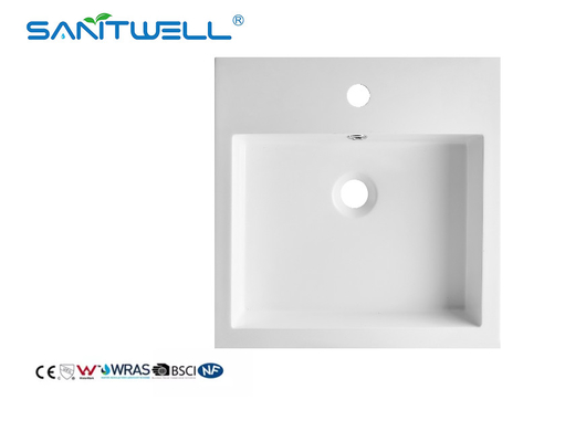Small Size New Design SW6050-450 Artificial Stone Basins Glossy White Rectangle Shape g Hand Basinks