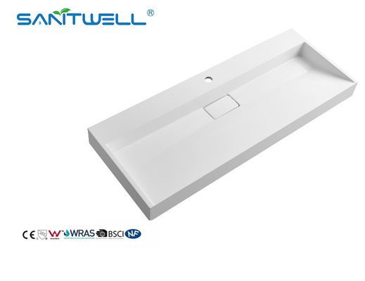 Hot Sale Large Size SW6001-1195 Artificial Stone Sinks Single Hole Rectangle Shape Glossy White Stone Basins