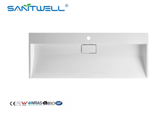 Hot Sale Large Size SW6001-1195 Artificial Stone Sinks Single Hole Rectangle Shape Glossy White Stone Basins