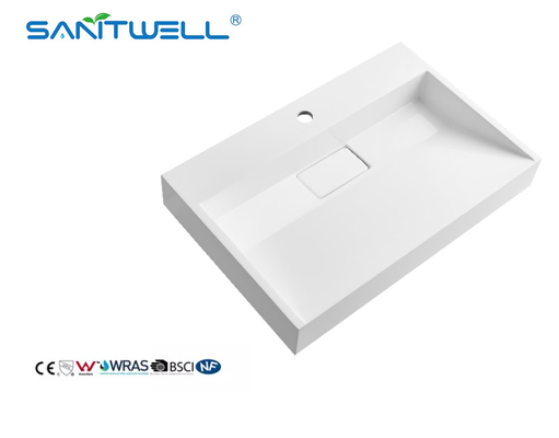 Popular Models SW6001-700 Sanitary Ware Stone Resin Basins Rectangle Glossy White Easy Clean For Bathroom Sinks