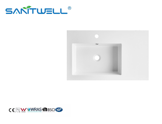 Left Side SWF750L Unique Design Stone Basins Glossy White Rectangle Shape Semi-Counter Sinks