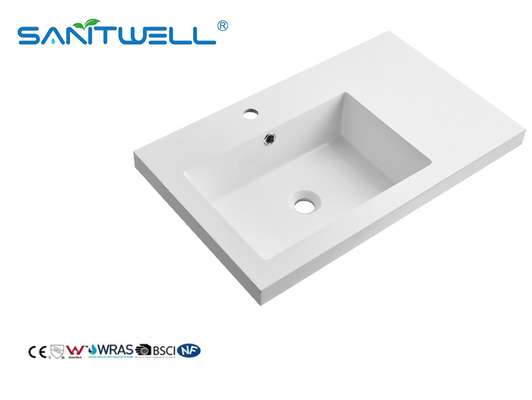 Left Side SWF750L Unique Design Stone Basins Glossy White Rectangle Shape Semi-Counter Sinks