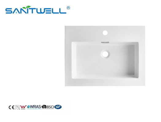 Small Size SWF604 Modern Style Semi- Counter Basins Thick Edge Glossy White Artificial Stone Basins For Bathroom