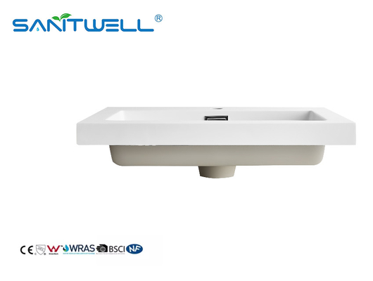 Small Size SWF604 Modern Style Semi- Counter Basins Thick Edge Glossy White Artificial Stone Basins For Bathroom