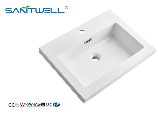 Small Size SWF604 Modern Style Semi- Counter Basins Thick Edge Glossy White Artificial Stone Basins For Bathroom