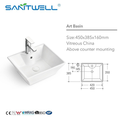 Hotel Apartment White New Design Ceramic Above Counter Wash Art Basin Bathroom Sinks