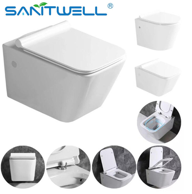 Popular Ceramic WC Public Wall Hung Toilet With UF Soft Closing Seat Cover