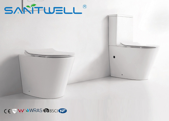 Rimless Toilet  Ceramic Back to Wall Wash Down P Trap Bathroom Bowl With Soft Close Seat Close Coupled Toilets