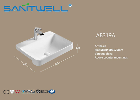 Chaozhou Suppliers AB319 Ceramic Art Basin Above counter Vanity Sink bowl Gloss white Color