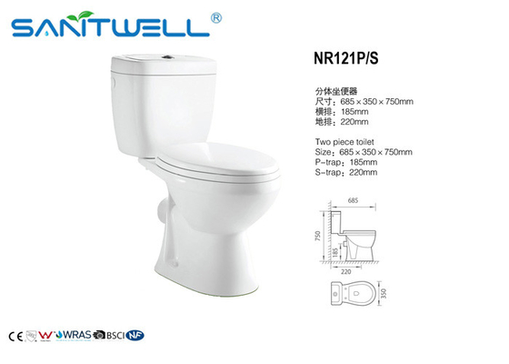 White Two piece toilet 685*350*750 mm Size living room NR121 , Free Standing Toilet