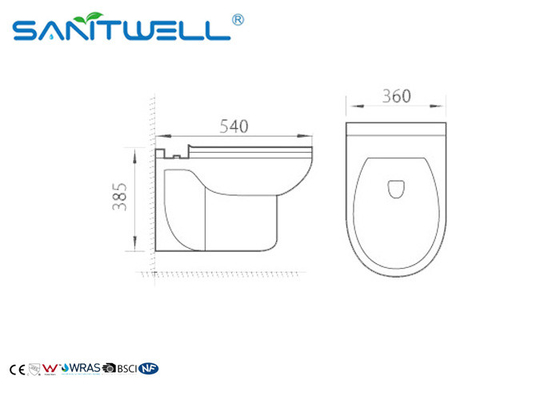 540*360*385 mm NR125  Wall Hung Toilet In Living Room White Color Washdown Rimless