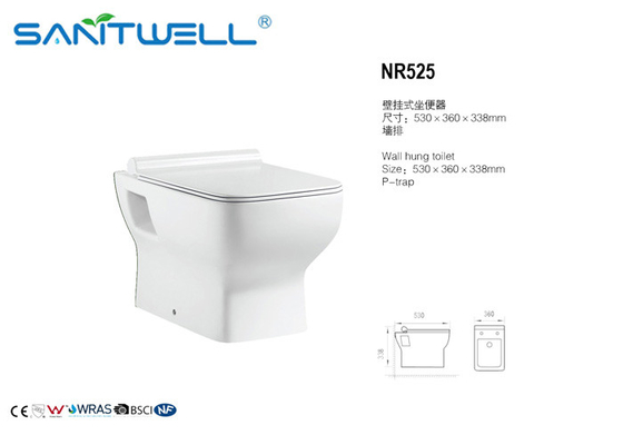 Bowl Dual Flush Ceramic Toilet Wall Mount Soft WC Closing Quick Release Seat Included