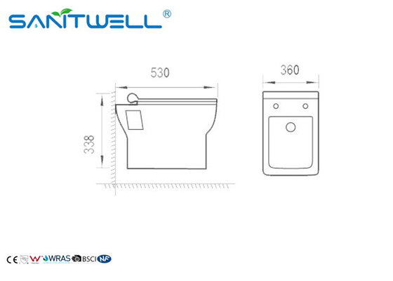 Bowl Dual Flush Ceramic Toilet Wall Mount Soft WC Closing Quick Release Seat Included