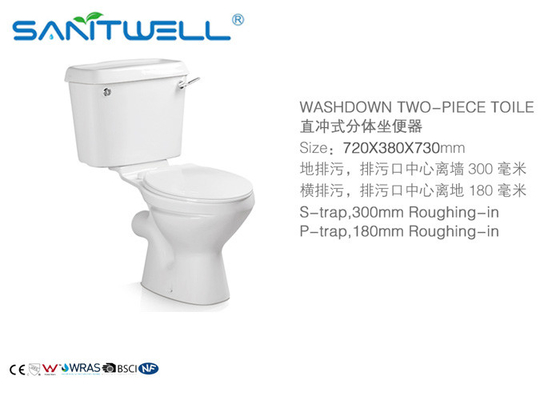 Round P trap S trap Ceramic Toilet Washdown Sanitary Ware 720*380*730 mm Size
