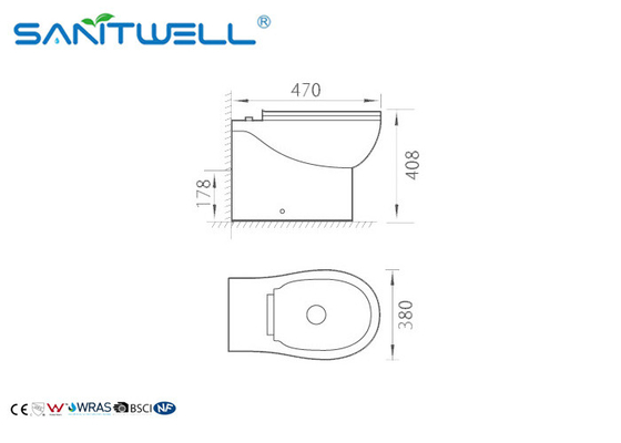 Thin Seat Cover UF Rimless Wall Hung Wc Toilet , Eastern Europe Toilet