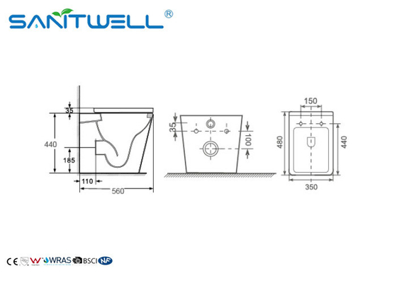 American market WC Wall Faced Toilet  , P trap Washdown Dual Flush Two piece toile