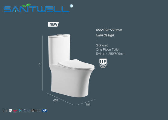 White Ceramic Wc Single Piece Toilet 655*395*770 mm Size Nano glazing OEM