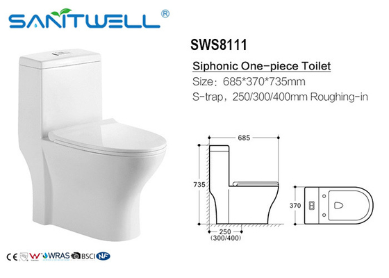 S trap 1 piece floor standing toilet siphon , Ceramic WC 100mm Pipe diameter