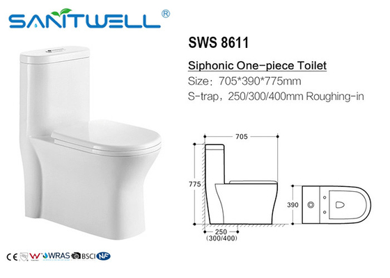 Girl Siphonic One Piece Toilet 705*390*775 mm Size 3L / 6L Water tank