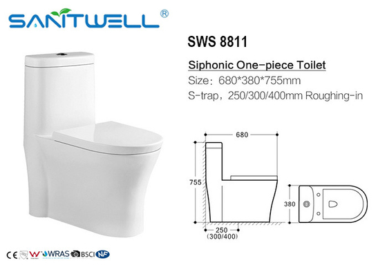 Sanitary ware siphonic wc , one piece S trap ceramic toilet CE Certification